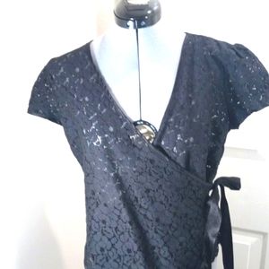 Old Navy Womens Black Lace Wrap SZ Med Wrap Top